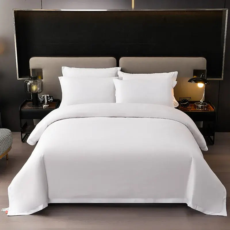 White satin bedding set with red & black trim bedroom decor