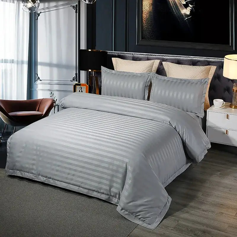 White satin bedding set with red & black trim bedroom decor