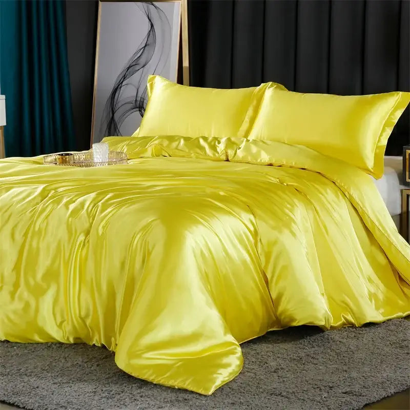 White satin silk blend duvet cover set bedroom bedspread