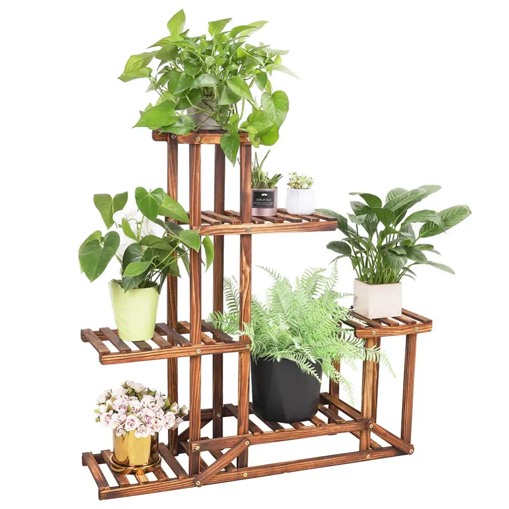 Natural Wood Tiered Plant Stand
