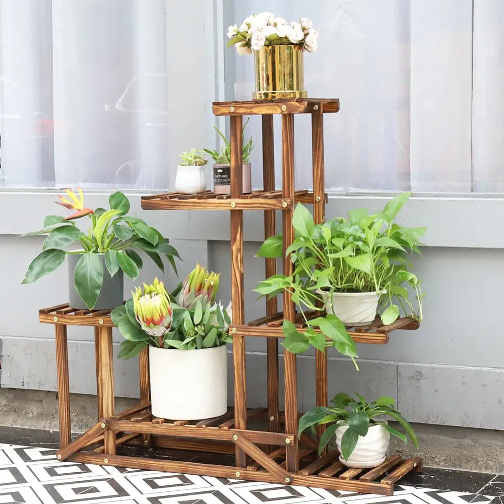 Natural Wood Tiered Plant Stand