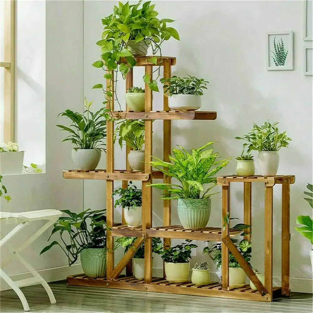 Natural Wood Tiered Plant Stand