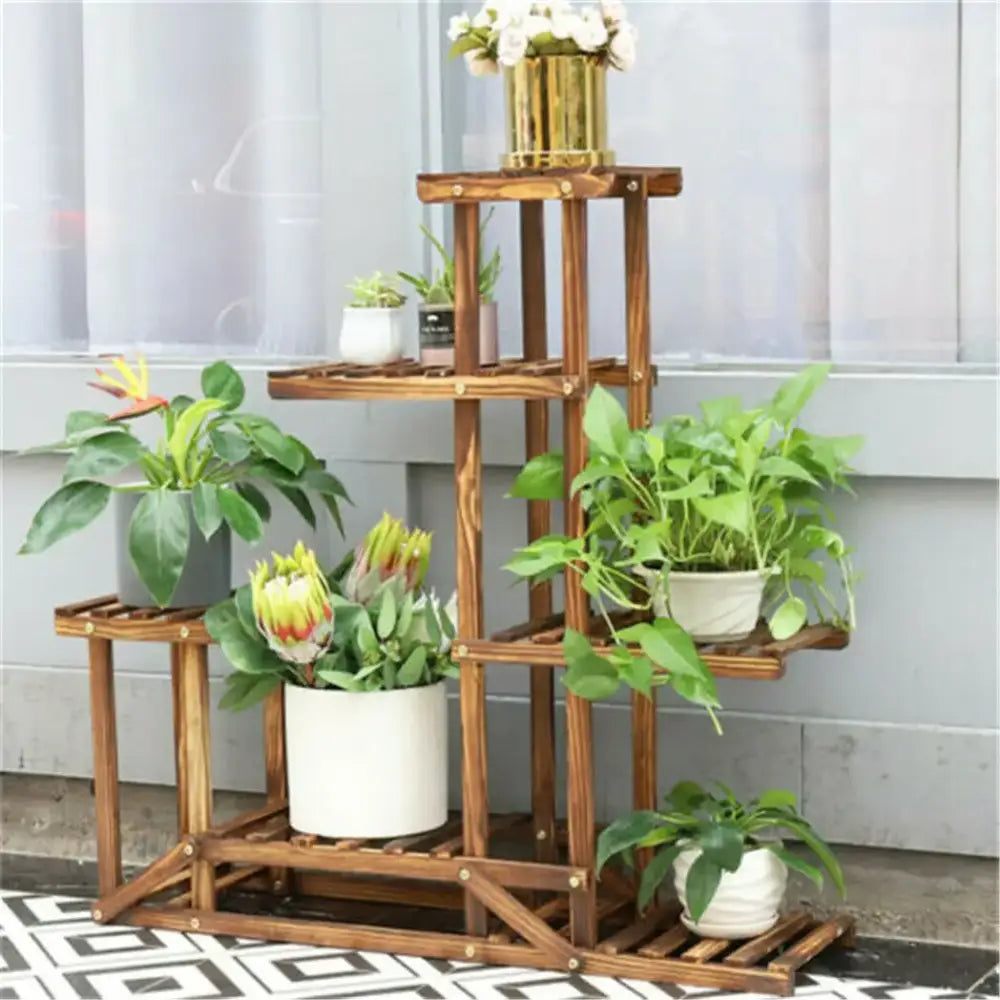 Natural Wood Tiered Plant Stand