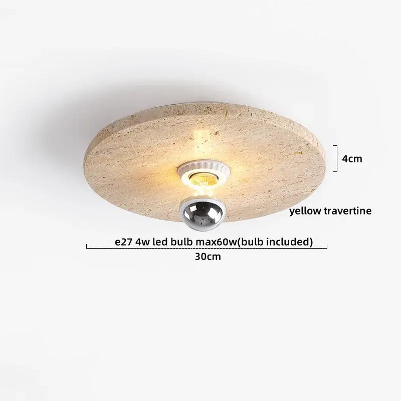 Yellow travertine led ceiling lamp living room frosted glass light