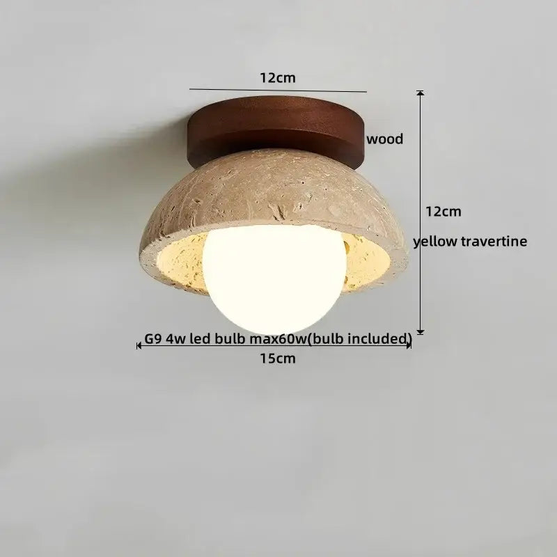 Yellow travertine led ceiling lamp living room frosted glass light